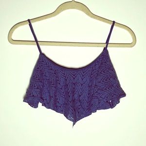 Solemio | Purple-Blue Lace Scoop Neck Crop Top